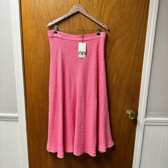 NEW Zara Tweed Textured High Waist Midi Skirt Candy Barbie Long Pink XL NWT - Picture 15 of 15